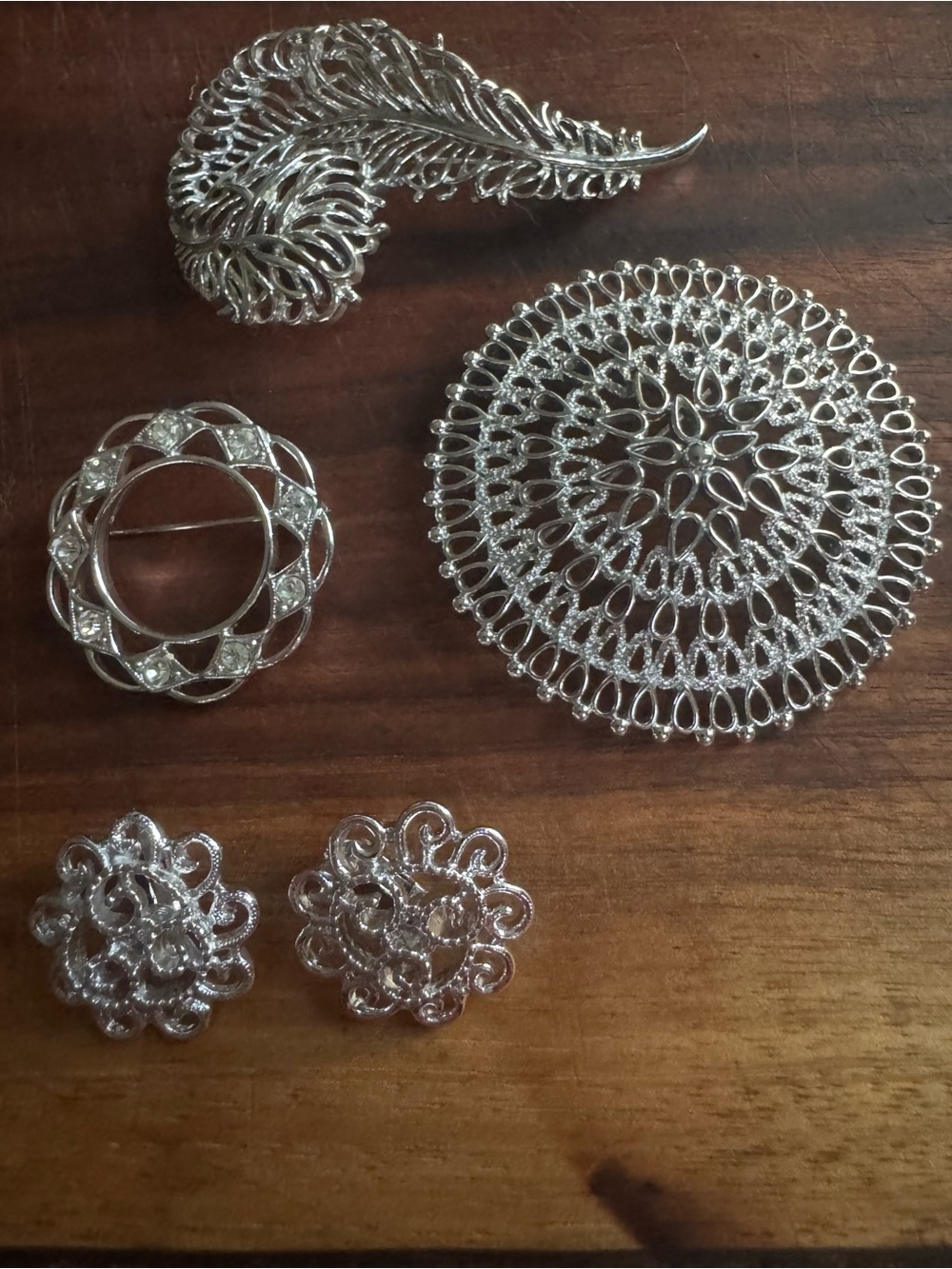 Vintage Collection of 3 Sarah Coventry Silver Tone Brooches and Earring Set